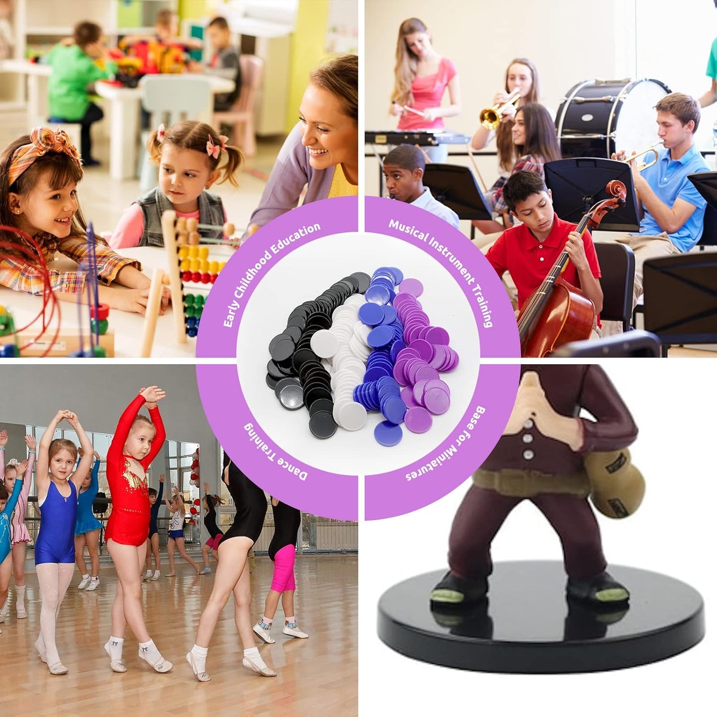 Set of 100 Opaque Plastic Learning Counters Mini Poker Chips Game Tokens with Storage Box (Black+White+Blue+Purple, 1 Inch)