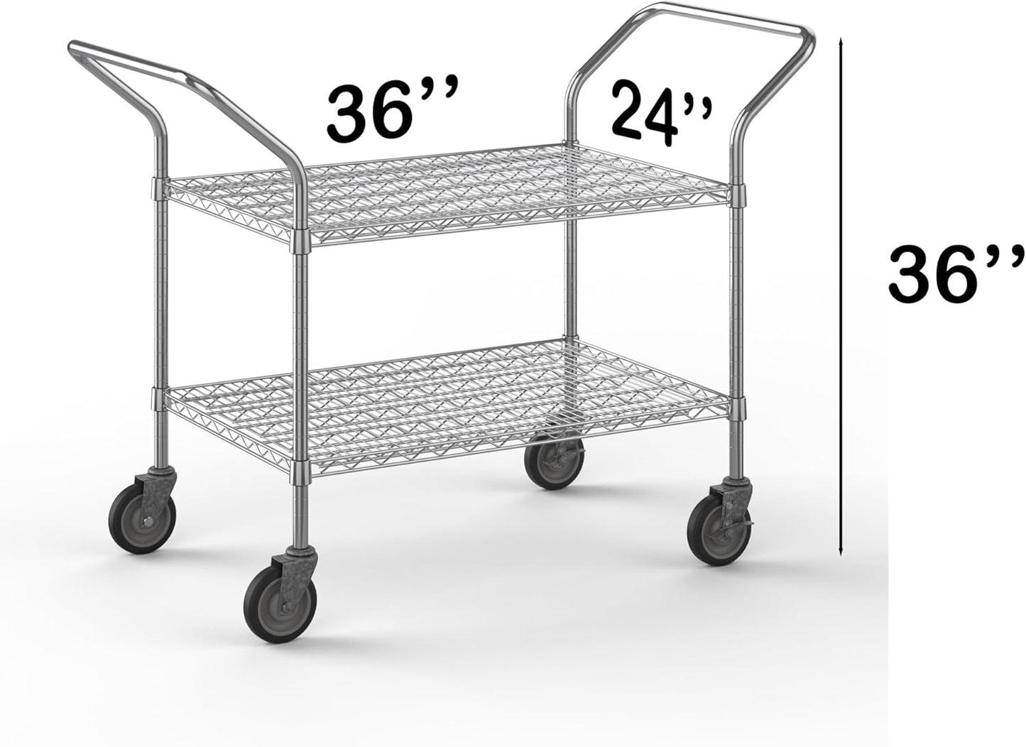 24" W x 36" L x 36" H Chrome Heavy Duty Utility Cart | 2-Tier | NSF Commercial Storage Rack Mobile Unit | Storage and Mobility Solution for Your Business
