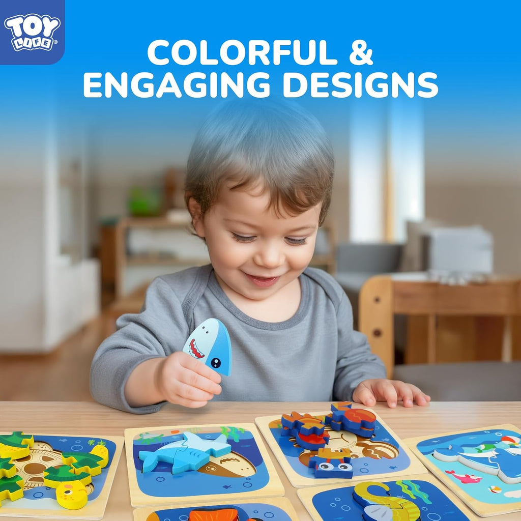 TOY Life Toddler Puzzles Ages 2-4, Wooden Puzzles for Toddlers 1-3, 7 Pcs Sea Animals Puzzle 2 Year Old, Montessori Toddler Boys Girls Toys 2-3, Educational Gift Learning Toys for 2 Year Old