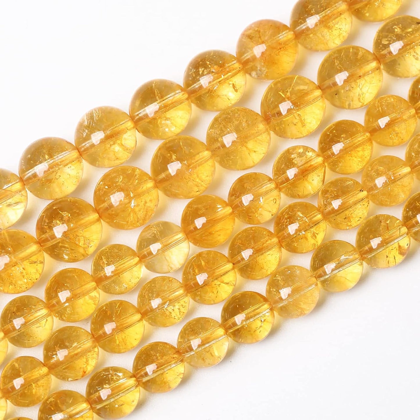 72Pcs 10mm Natural Citrine Beads for Jewelry Making Yellow Crystal Quartz Round Loose Beads DIY Bracelet Necklace Earrings 32" 2 Strands