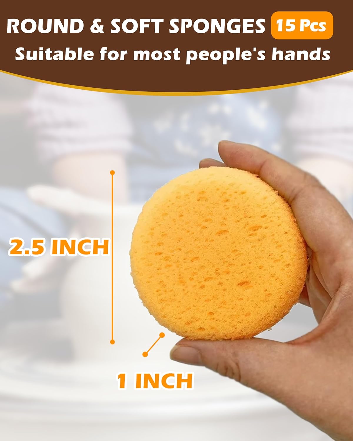 15Pcs Pottery Sponges for Clay 2.5inch, Sponge for Pottery and Cleaning Horse Saddle, Round Clay sponges for Pottery, for Kitchen Shoes Leather Care