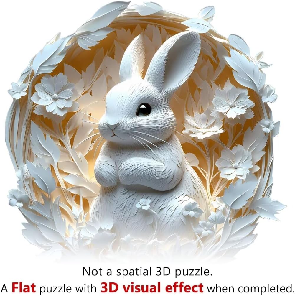 Wooden Puzzles Adults, 3D Paper Rabbit Wooden Puzzles 200 Pieces, Unique Animal Shaped Wood Challenging Jigsaw Puzzles Gifts for Adults, 11.4x11.1in