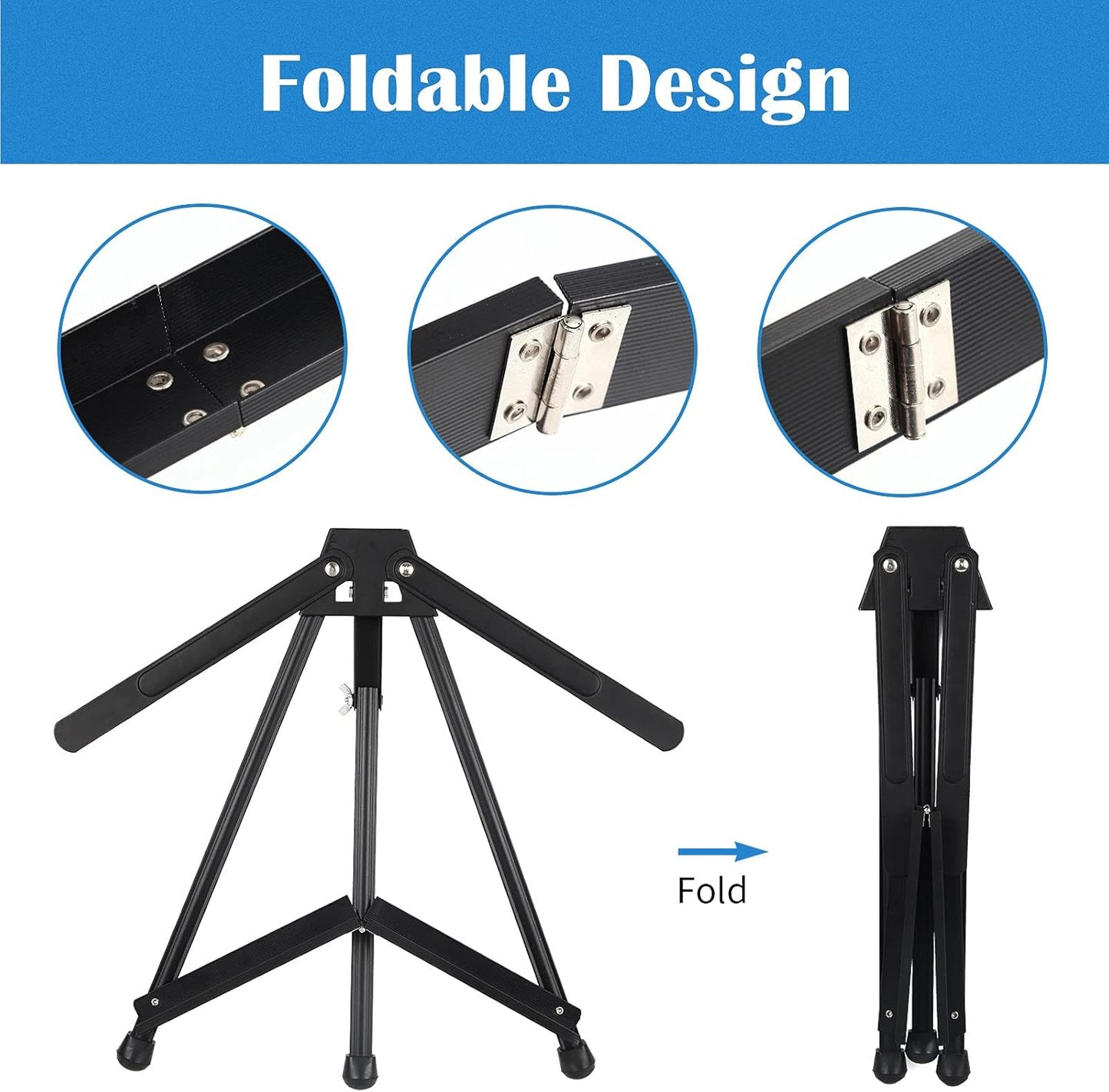 Falling in Art Aluminum 15" to 21" Tabletop Easel Display, Black Tripod with Rubber Feet, Holds Canvas, Paintings, Books, Photos, Signs
