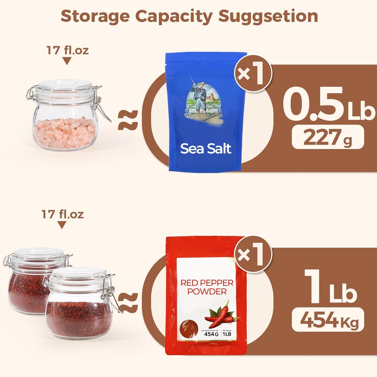 ComSaf Airtight Glass Jars with Lids 17oz Small Food Storage Container Set of 6 - Airtight Canister with Clear Preserving Seal Wire Clip Fastening for Kitchen Canning Pickling Mason jars