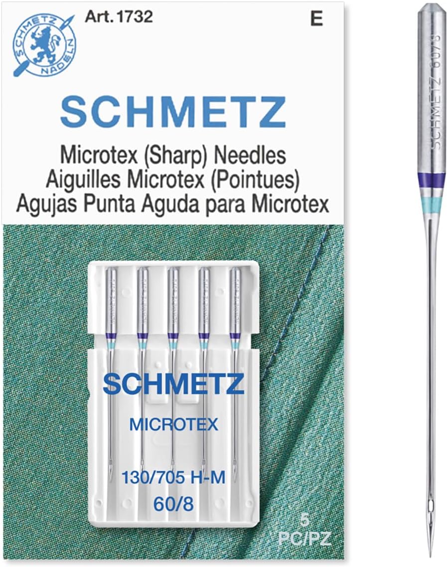 SCHMETZ Microtex Sharp Sewing Machine Needles - Quilting & Topstitching Supplies, Size 60/8, 5-Needle Card, Pack of 10