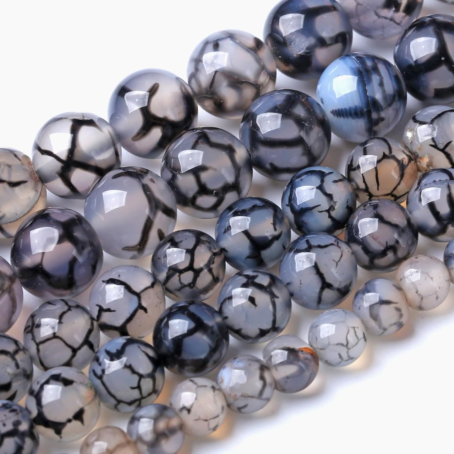 8MM Black Dragon Vein Agate Stone Beads Natural Gemstone Round Loose Beads for Jewelry and Bracelets Making 90pcs 2 Strands 32"