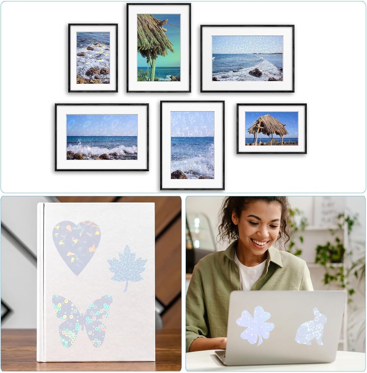 PATIKIL 11.7x8.3" Holographic Sticker Paper, 20Sheets A4 Polypropylene Self-Adhesive Transparent Waterproof Laminate Overlay Film for Photo Cards Scrapbook Decorations, Starlight