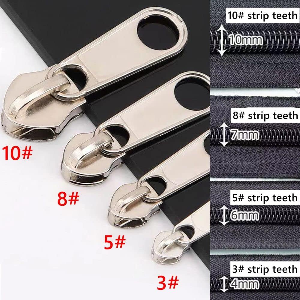 48 Pieces Metal Zipper Repair Accessories Set, Zipper Head Slider Retainer Box Insert Pin Top Bottom Stoppers for DIY Sewing Replacement Zipper Repair Kit 3# 5# 8# 10# (Platinum)
