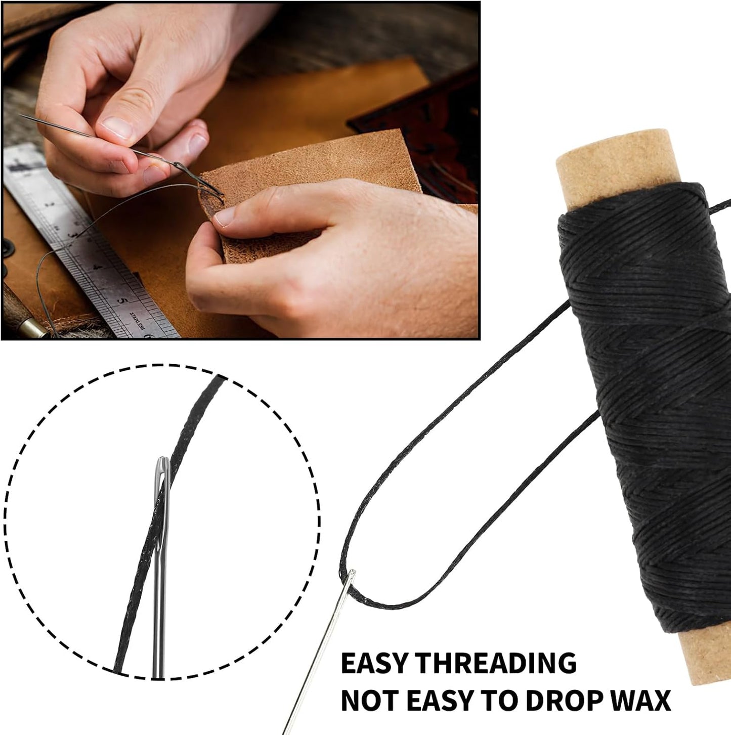 264 Yards 150D Leather Sewing Waxed Thread, Cord for Leather Craft DIY 1 mm Diameter 8 Black Sewing Thread Cords,Each of 33 Yards (Color C)
