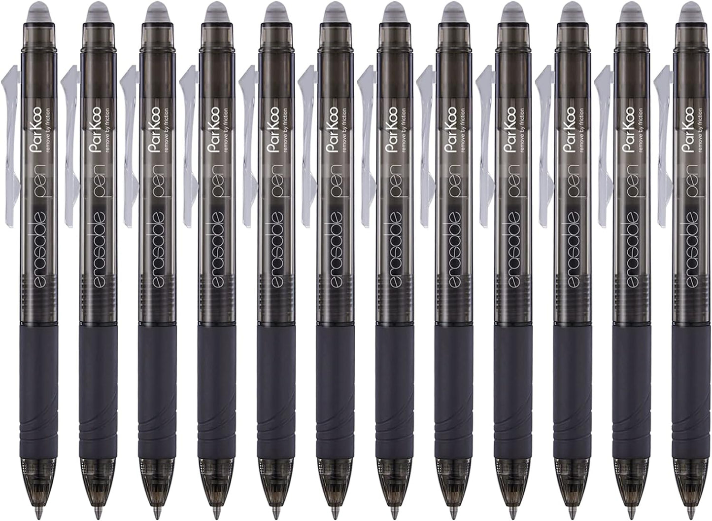 ParKoo Retractable Erasable Gel Pens Clicker Fine Point 0.7 mm, No Need for White Out, Black Ink for Completing Sudoku and Crossword Puzzles, 12-pack