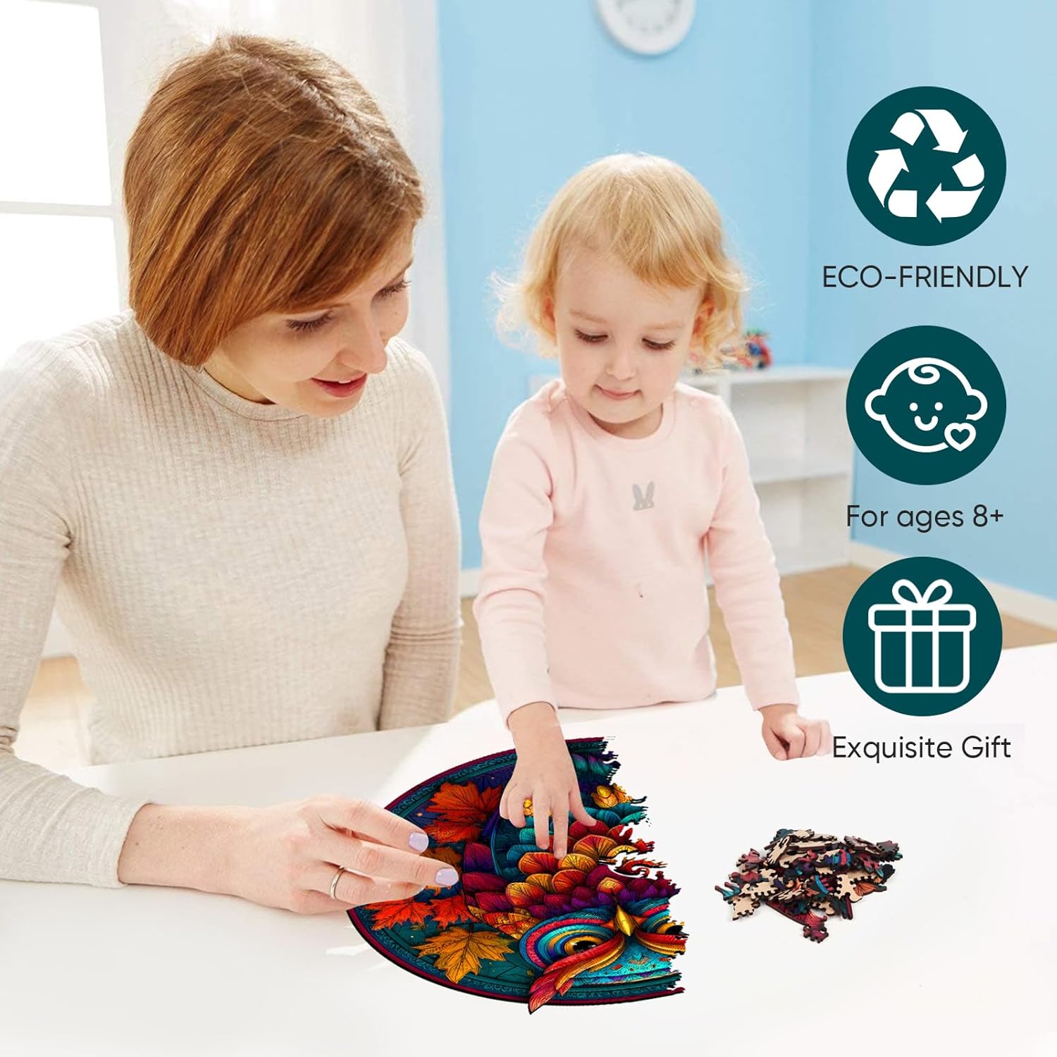 Wooden Puzzles for Adults, Colorful Owl Puzzles 500 Pieces, Unique Shaped Jigsaw Puzzles for Adults and Kids, Birthday Gifts Fun Challenge Family Game 16.5'' x 16.5''