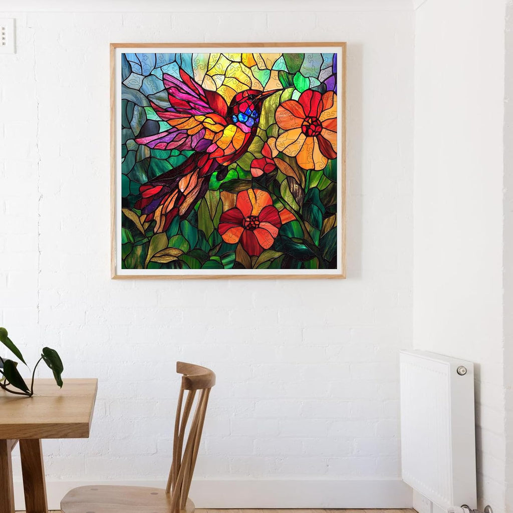 Wooden Puzzles for Adults, Stained Glass Puzzles 499 Pieces, Unique Shaped Hummingbird Jigsaw Puzzles for Adults and Kids, Birthday Gifts Fun Challenge Family Game 16.5'' x 16.5''