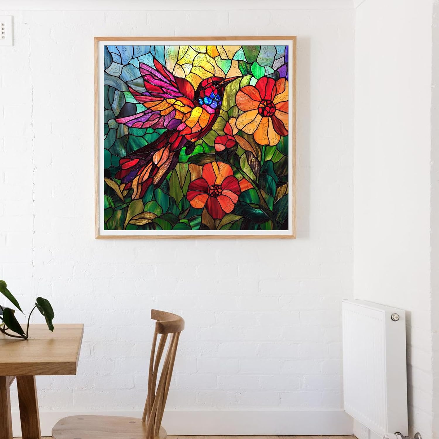 Wooden Puzzles for Adults, Stained Glass Puzzles 499 Pieces, Unique Shaped Hummingbird Jigsaw Puzzles for Adults and Kids, Birthday Gifts Fun Challenge Family Game 16.5'' x 16.5''