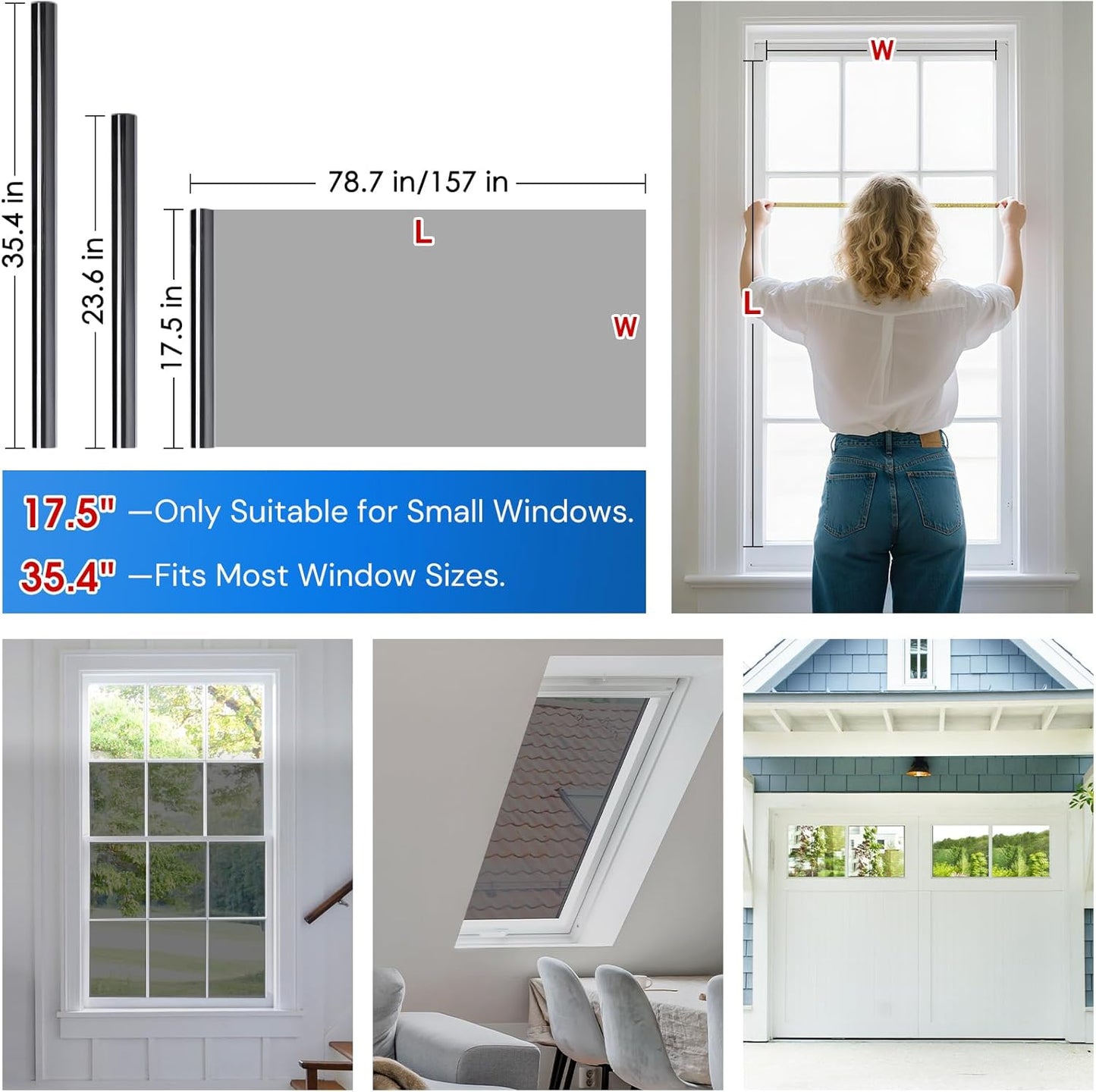 Homein One Way Privacy Window Film with Tool Window Tint for Home Film See Out Not in Heat Control Sun Blocking Mirror Reflective Anti UV Covering Static Cling No Glue Black-Sliver 17.5 x 78.7 inch
