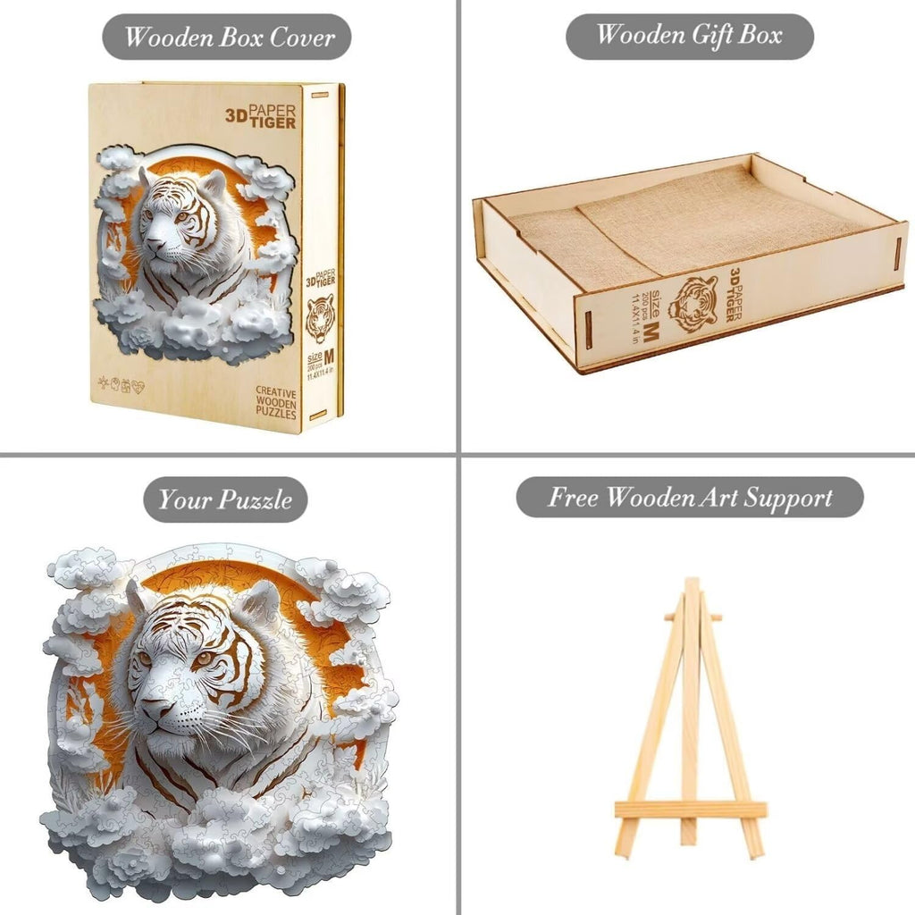 Wooden Puzzles Adults, 3D Paper Tiger Wooden Puzzles 100 Pieces, Unique Animal Shaped Wood Challenging Jigsaw Puzzles Gifts for Adults, 8.5x8.5in