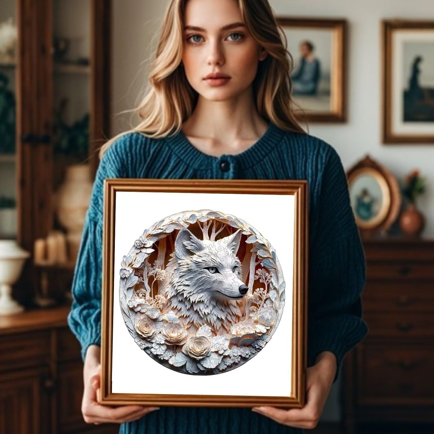 Wooden Puzzles Adults, 3D Wolf Wooden Puzzles 200 Pieces, Unique Animal Shaped Wood Challenging Jigsaw Puzzles Gifts for Adults, 11.4x11.4in