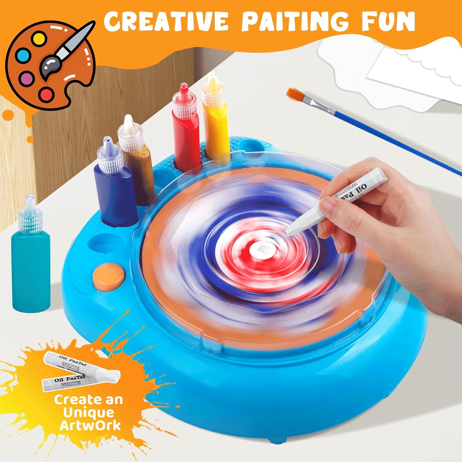 Hewaurorion Paint Spin Art Machine Kit for Kids, Arts & Crafts Painting Spinner Toys Kits Sets for Boys & Girls Ages 6 7 8 9 Year Old Blue