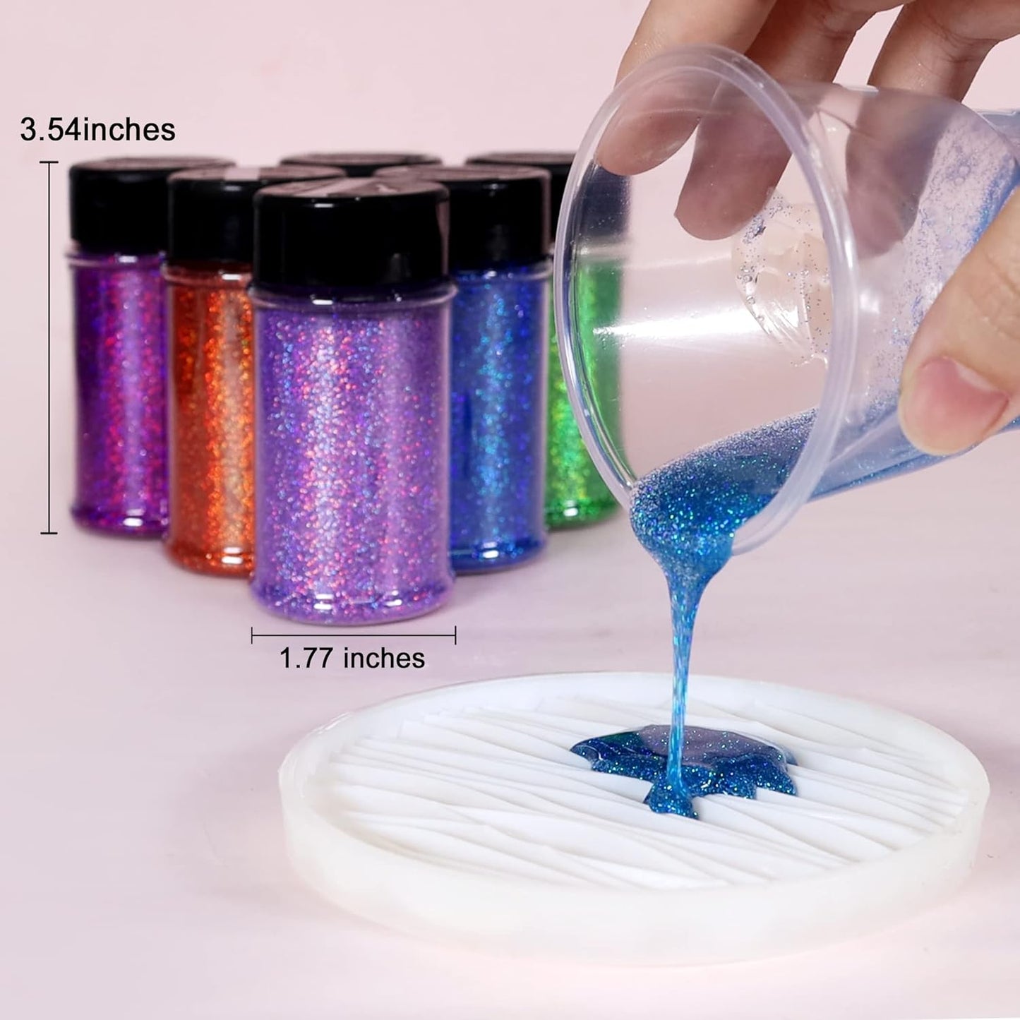 Renfio Holographic Ultra Fine Glitter Powder Metallic Resin Glitter 2.11 Oz (60g) PET Flakes Crafts Sequins 1/128" 0.008" 0.2mm Epoxy Chips Flakes for Tumblers Slime - Laser Mint Blue