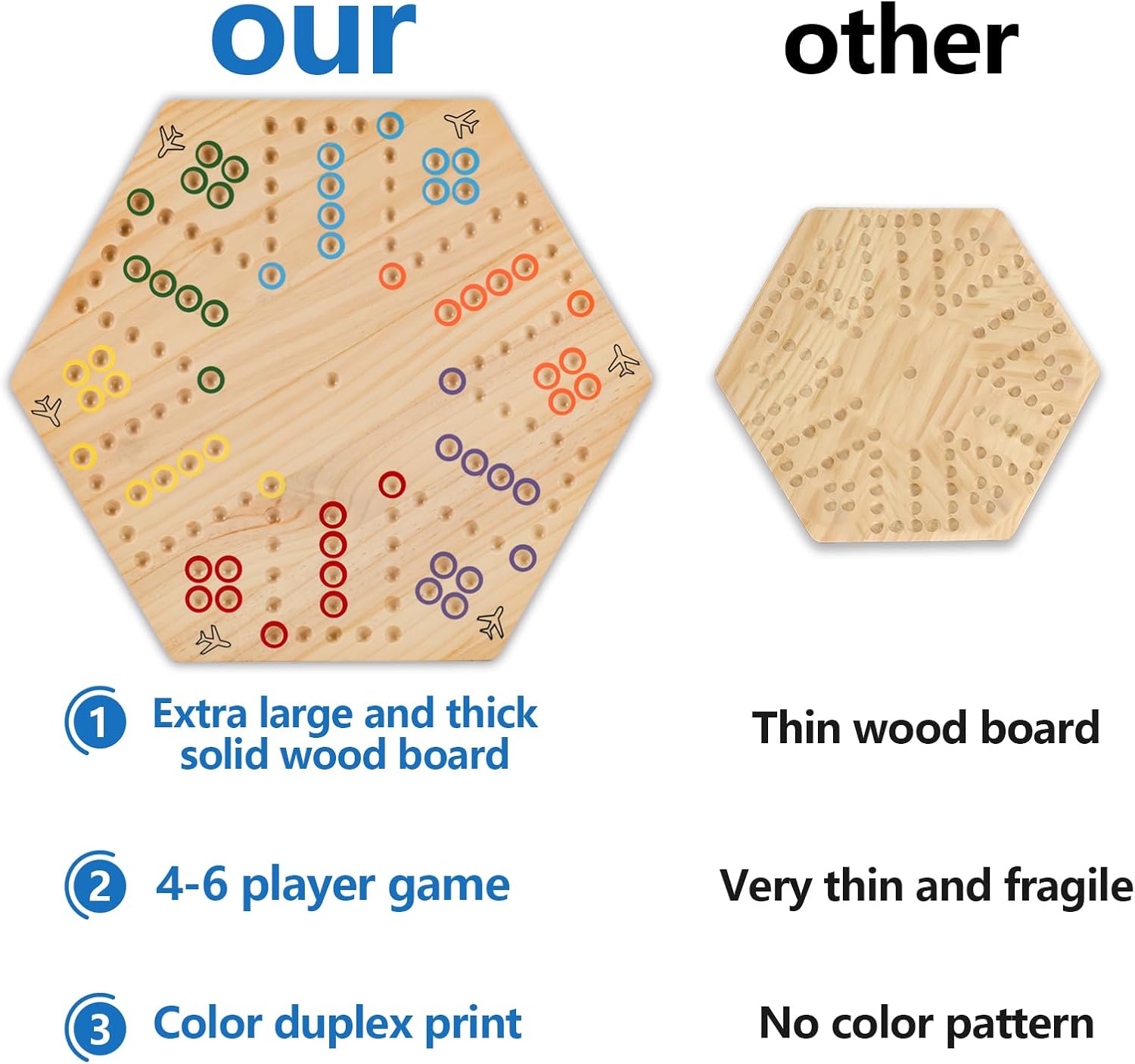 Large Size 20 inches Wood Wahoo Marble Board Game 2 Sided 4-6 Player for Friends and Family Party,Classic Stragecy Trouble Game with 6 Dices,24 Marbles