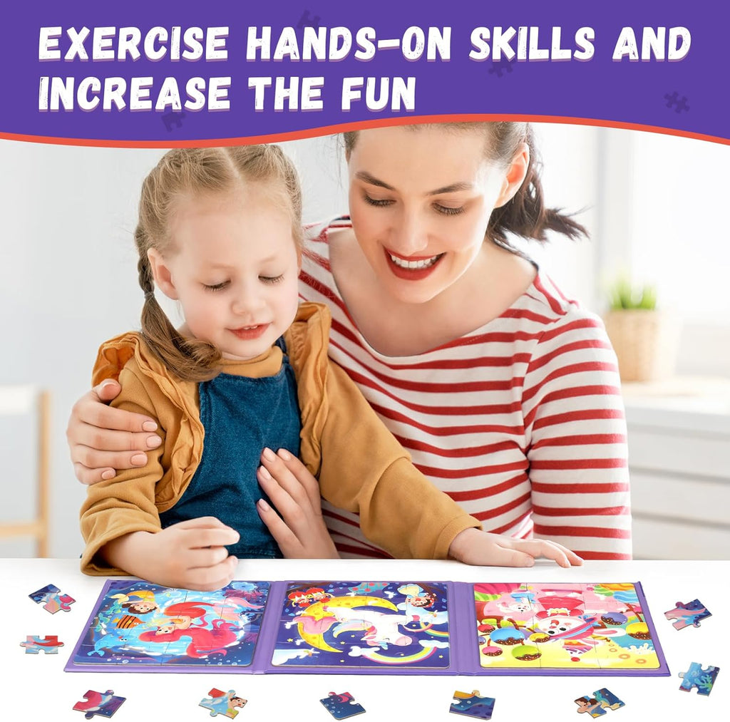 Magnetic Puzzles for Toddlers 1-3, Cartoon Mermaid Magnet 3 in 1 Jigsaw Puzzle, Kids Travel Puzzles Toys, Preschool Learning Toy for Kids 1-8 Year (Mermaid)