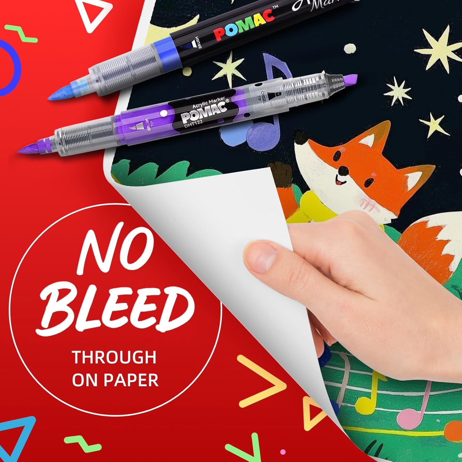 POMAC Liquid Acrylic Paint Markers 24 Colors, Waterproof Paint Marker Pens Brush Tip No-Bleed for Fabric, Canvas, Rock, Glass, Wood, DIY Crafts, Art Supplies