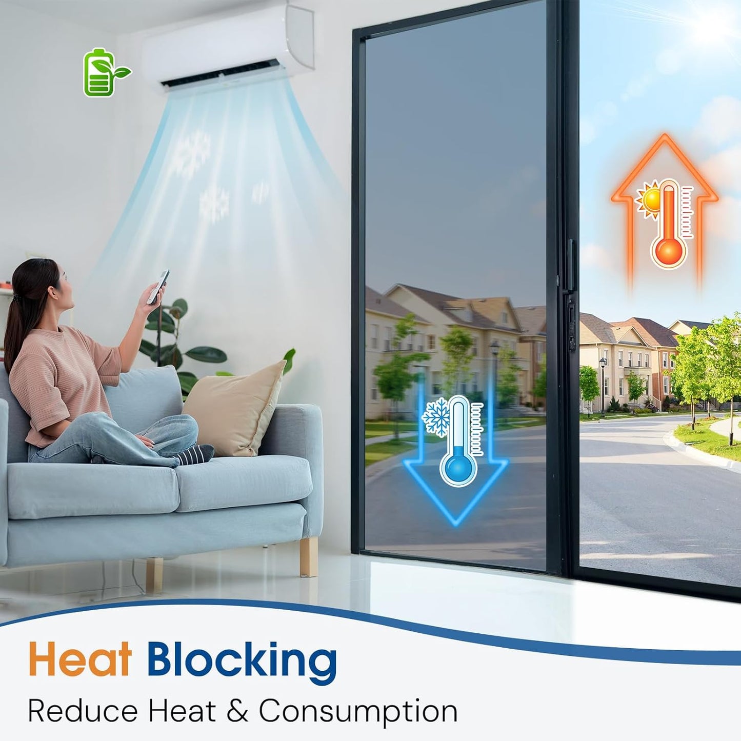 Homein One Way Privacy Window Film with Tool Window Tint for Home Film See Out Not in Heat Control Sun Blocking Mirror Reflective Anti UV Covering Static Cling No Glue Sliver 35.4 x 78.7 inch