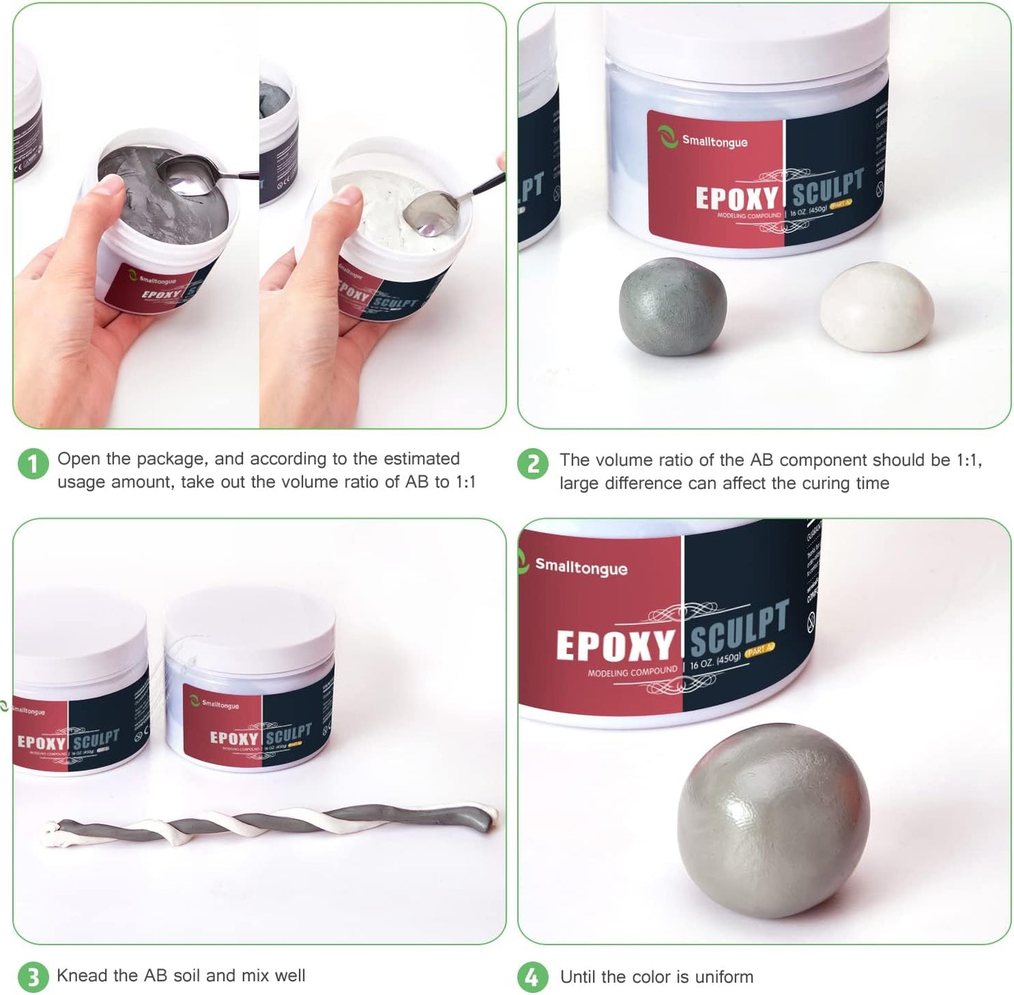 Smalltongue White AB Epoxy Sculpt Clay, 2 Part Epoxy Sculpture Modeling Paste Clay (A & B) 1 Pound, for Modeling, Repair, Fill Up Retrofit and Sculpture, with Tools