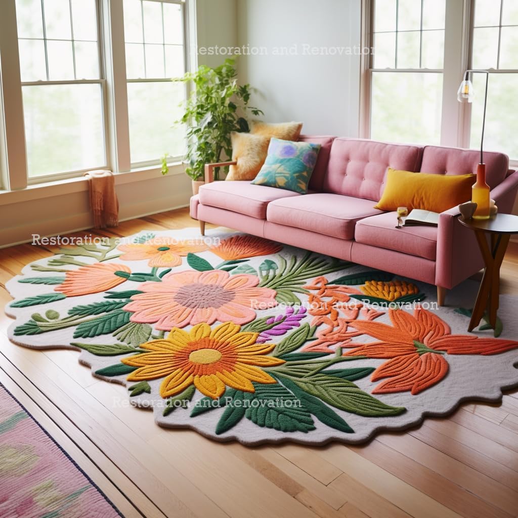 Handmade Wool Floral Area Rug for Living Room | Elegant Flower Garden Design, Soft, Thick and Durable | Bedroom, Dining Room & Home Decor Carpet (8' x 10', Floral G)