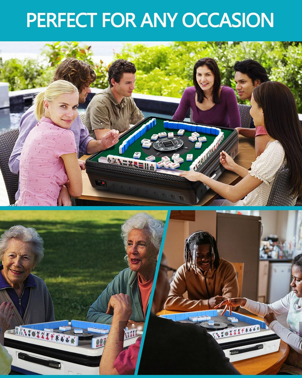 Portable Automatic Mahjong Table, Hand-held Mini-Mahjong, Automatic Mahjong, Foldable Mahjong Table w/American&Chinese -Style Magnetic Tiles, for Outdoor & Home Fun (Black)