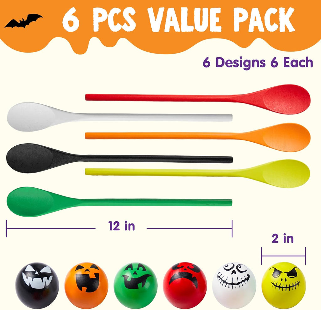 JOYIN 6 Pcs Halloween Egg and Spoon Race Game Set; Eyeballs and Spoons with Assorted Colors for Kids Adults Halloween Outdoor Fun Games, Party Favor Supplies, Classroom Activities