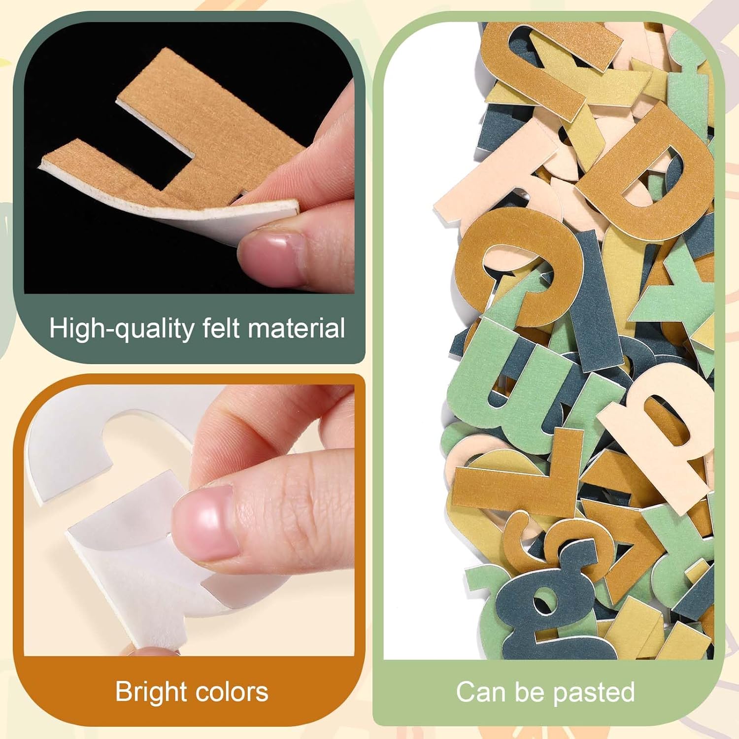 Breling 310 Pieces Felt Bulletin Board Letters Sticker with Number, 2" Bulk Self Adhesive ABC Upper Lowercase Sticky Letter for Christmas Gift Poster Bulletin Board Classroom(Light Color)