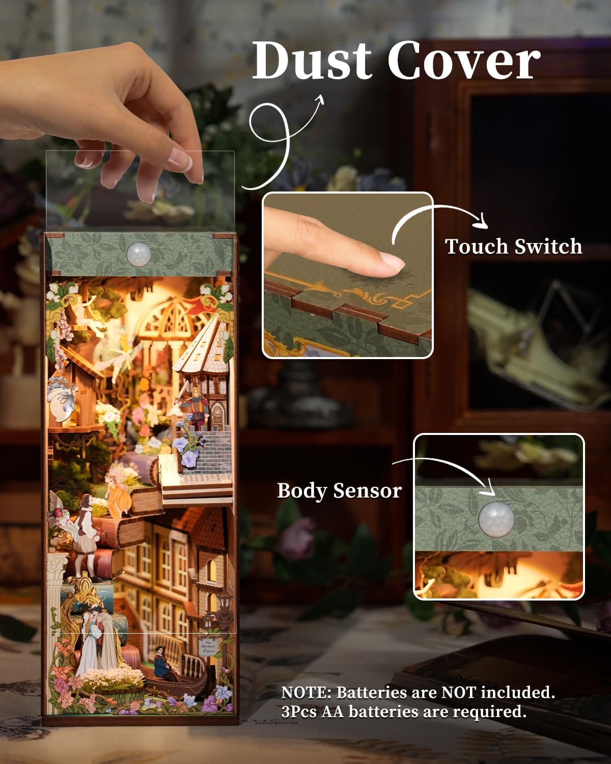 Tonecheer x British Library DIY Book Nook Kit, Shakespeare 3D Wooden Puzzle for Adults, Miniature House Kit Booknook Bookshelf Insert Decor with LED Lights Craft Gifts (Shakespeare's Verse)