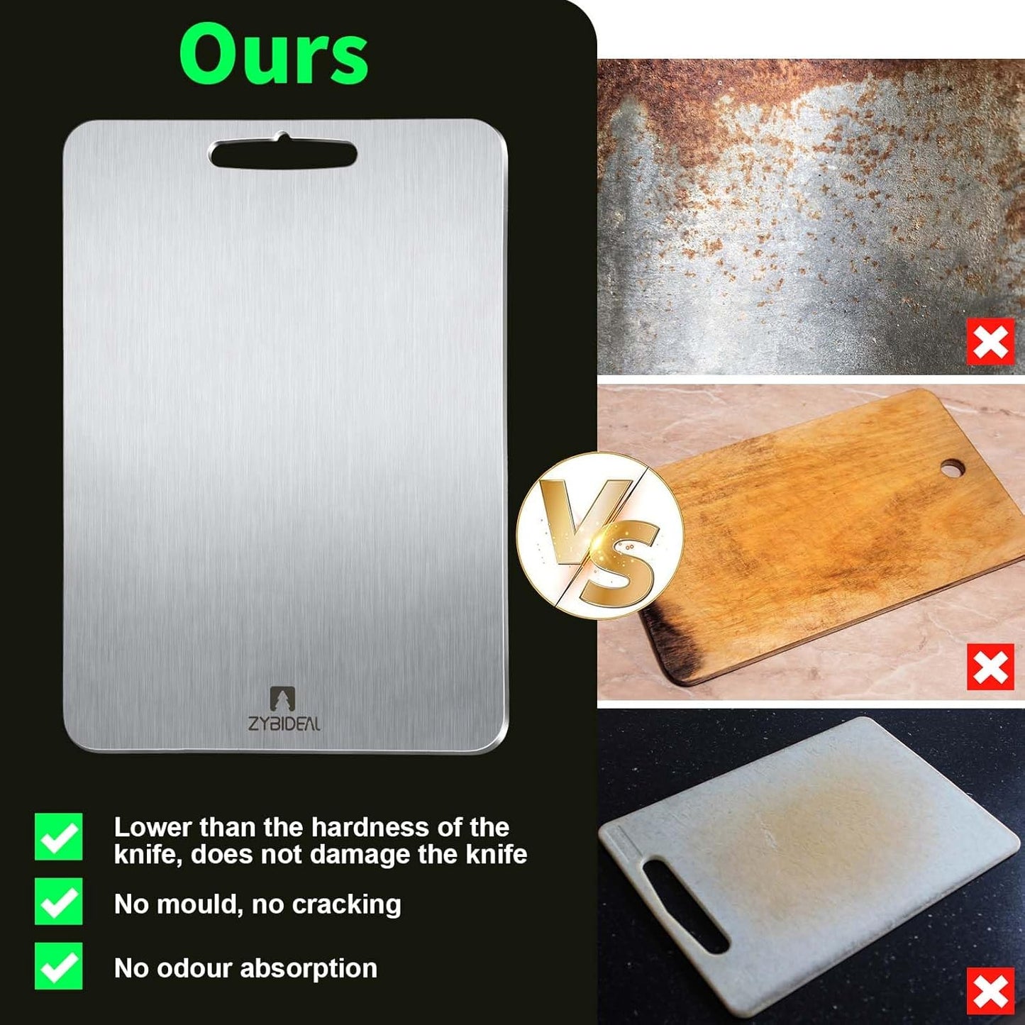 Pure Titanium Cutting Board, Stainless Cutting Boards for Kitchen, Double-Sided Food Grade Chopping for Meat, Vegetable & Fruit (8 * 12 IN)