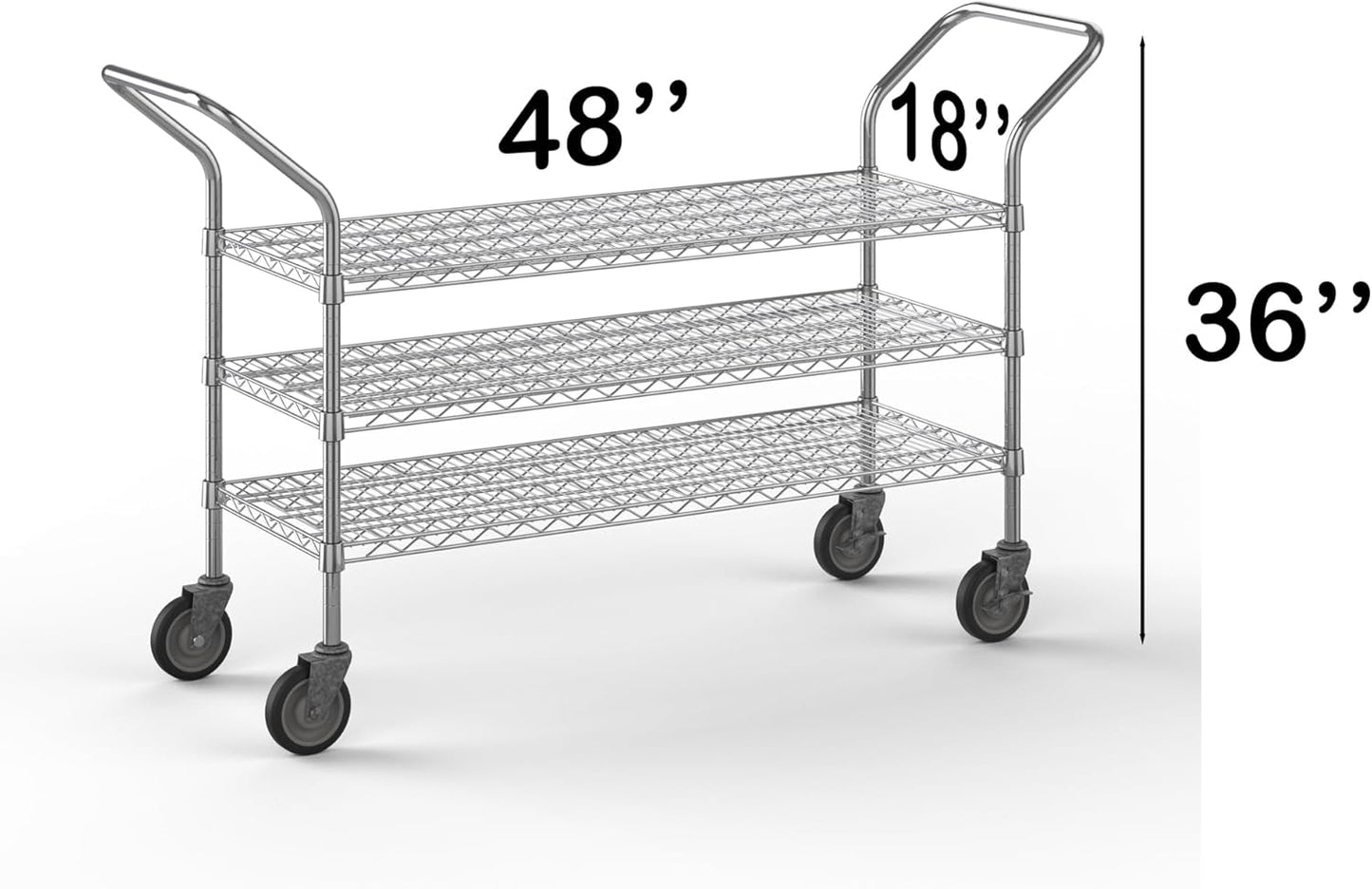 18" W x 48" L x 36" H Chrome Heavy Duty Utility Cart | 3-Tier | NSF Commercial Storage Rack Mobile Unit | Storage and Mobility Solution for Your Business