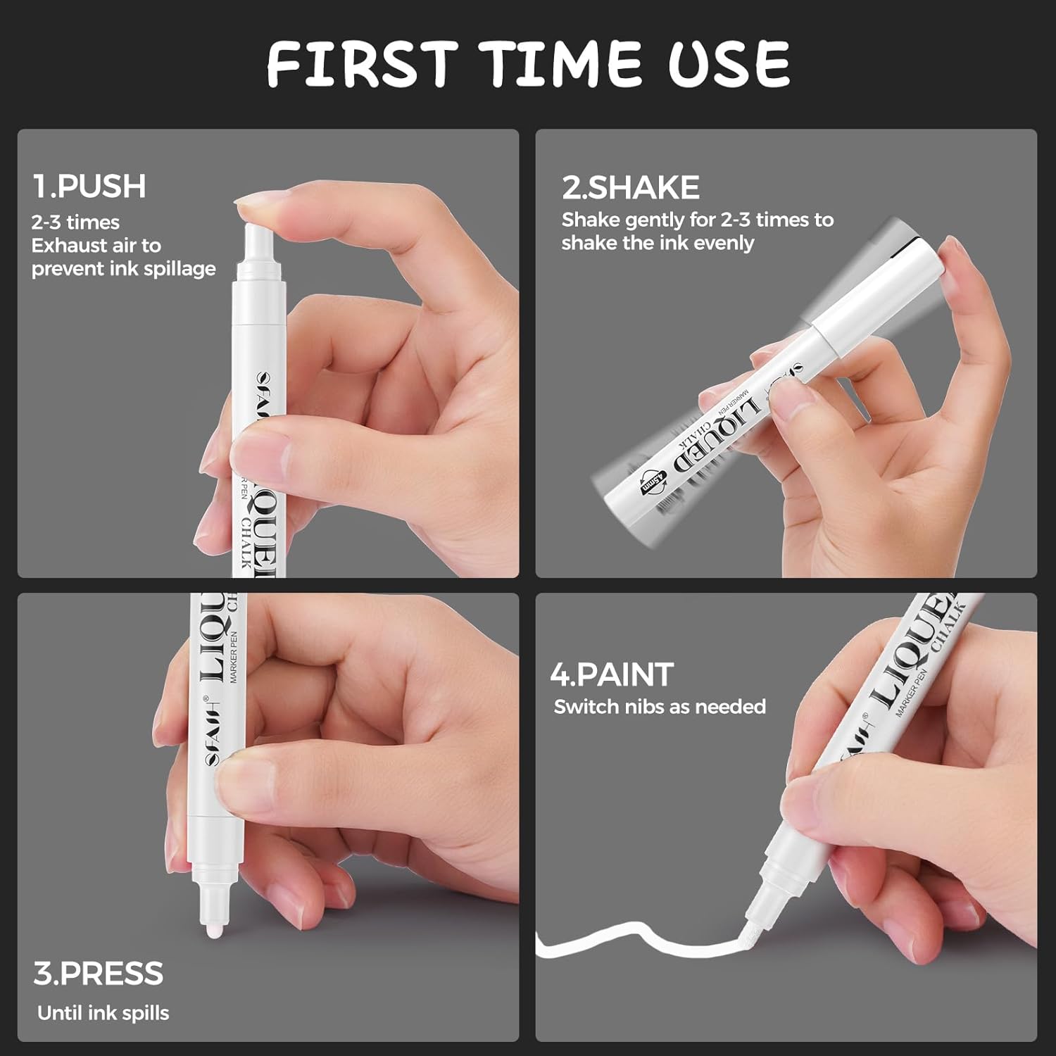 SFAIH 8 White Chalk Markers for Blackboard - [1s Wet Wipe] No Residue, Liquid Chalk Markers for Blackboard, Menu, Bistro, Signs, Windows, Glass, Food Labels, 6mm & 1mm Tip, Dust-Free, Non Toxic