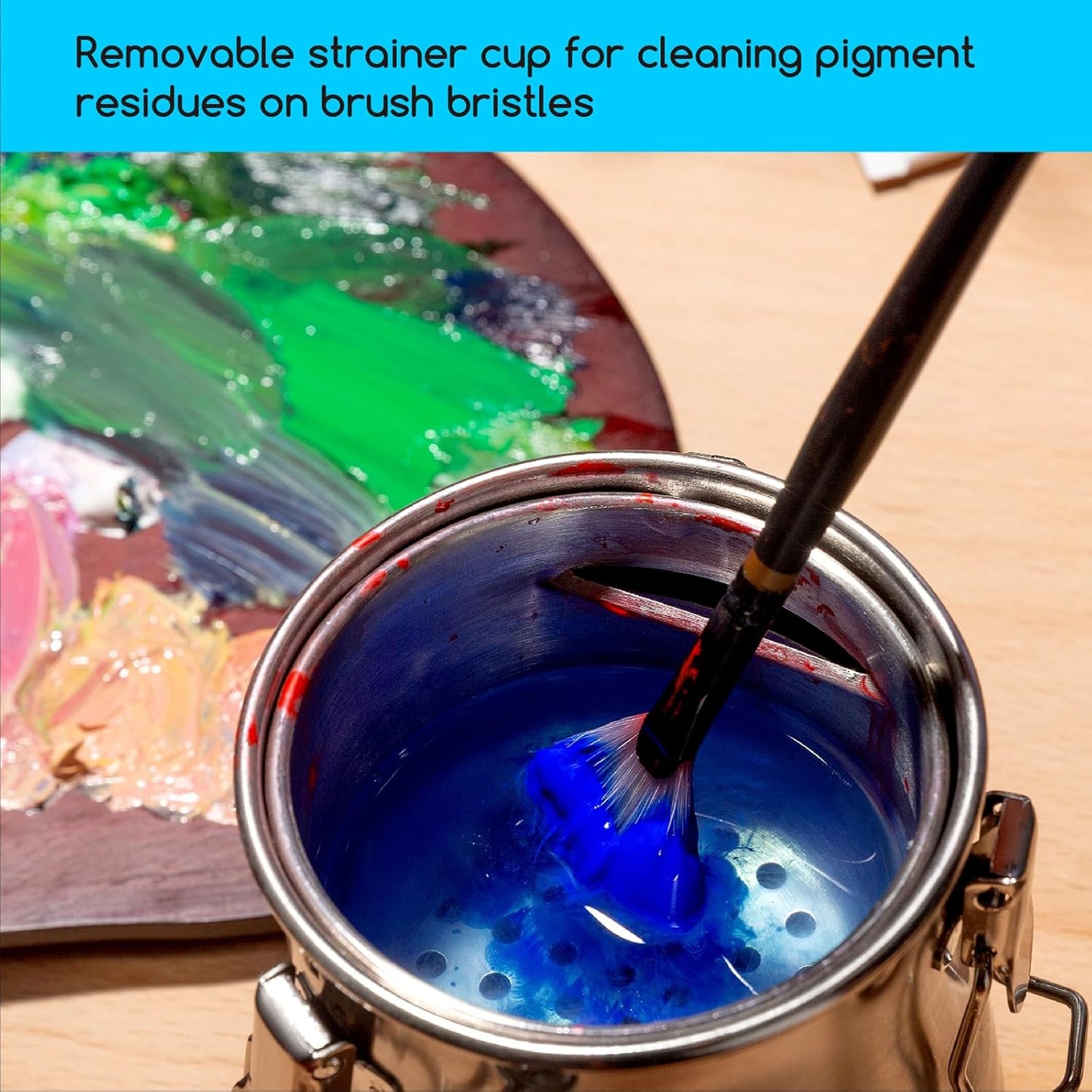 MEEDEN Portable Paint Brush Washer: Airtight Stainless Steel Artist Brush Cleaner for Oil & Acrylic Painting - Large