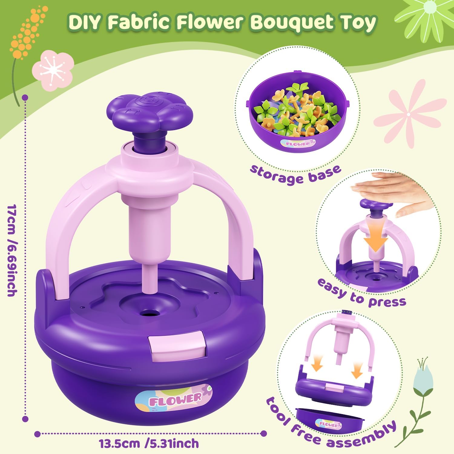 Arts and Crafts Kit for Kids Ages 4-8,Flower Bouquet Toys,DIY Flower Market Toys,Build Your Flower Bouquet,Educational Christmas Birthday Gifts for 3 4 5 6 7 8 9 Year Old Girls-Purple