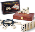 Double 6 Dominoes Set in Leatherette Case (28 Tiles with Spinner), Ivory