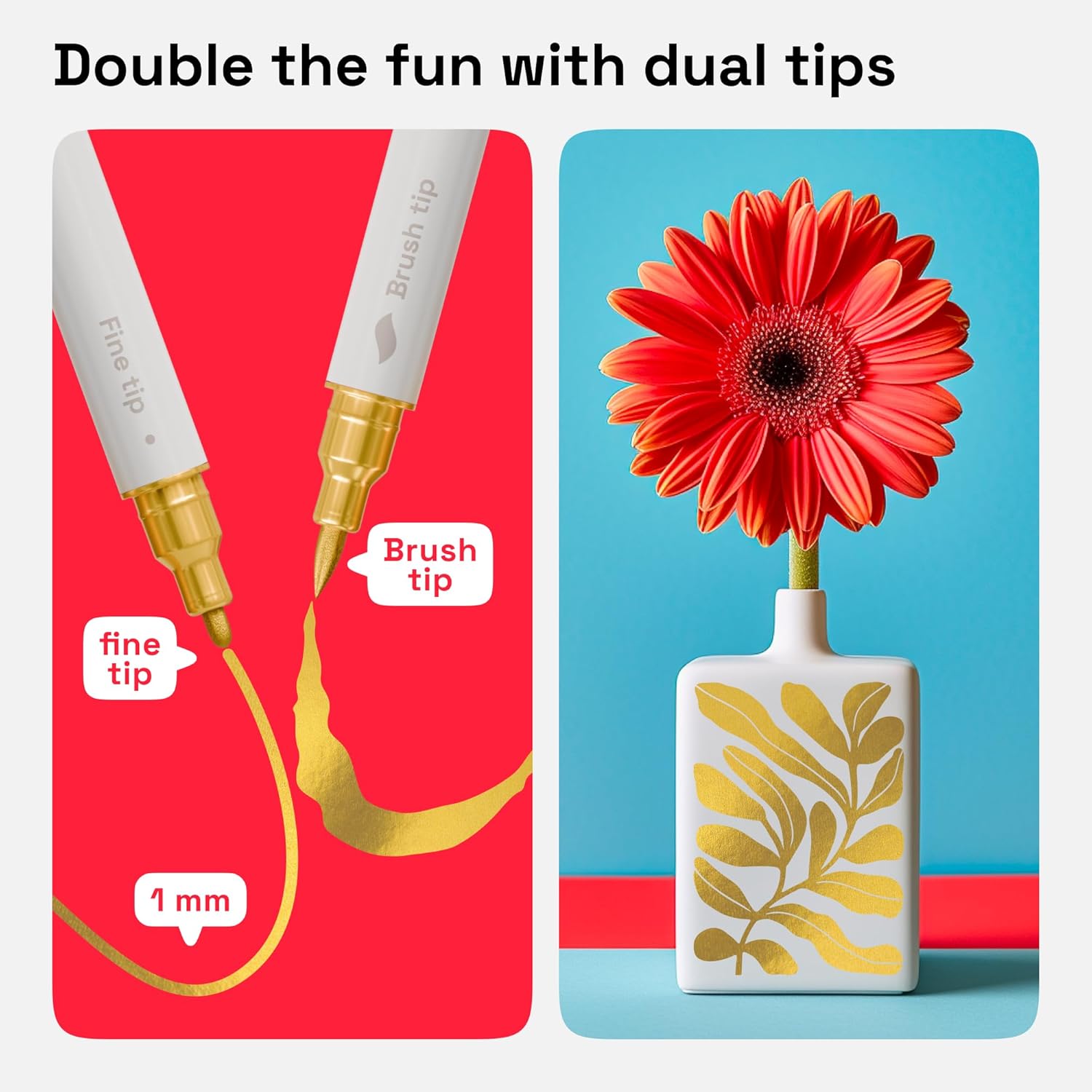 ARTISTRO 5 Gold Dual Tip Brush + Fine Acrylic Paint Markers - Easy for All Ages & Levels Paint Pens for Fabric, Rock, Glass, DIY - Halloween Pumpkin Painting Kit, Art Supplies, Christmas Gift