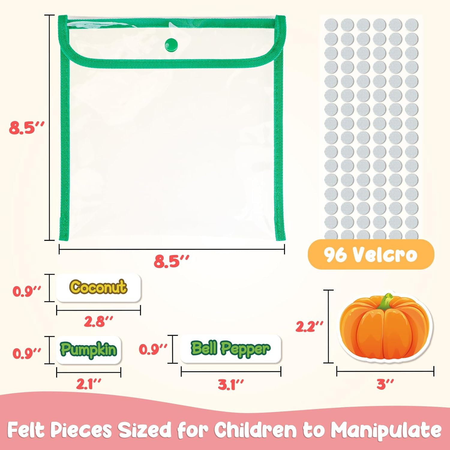 Kids Felt Board Set with 90 Fruits & Vegetables Pieces - Interactive Learning & Education Toys for Preschool Homeschool, Vibrant Colors Pretend Play Toys with Storage Bag & Velcro Dots