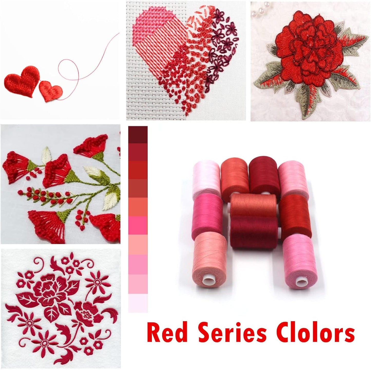 Simthread All Purpose Sewing Thread, 10 Spool Assorted Red Series 1000 Yards Each Bobbin Polyester Thread for Sewing, Handy Polyester Sewing Threads for Sewing Machine - (Red Series)