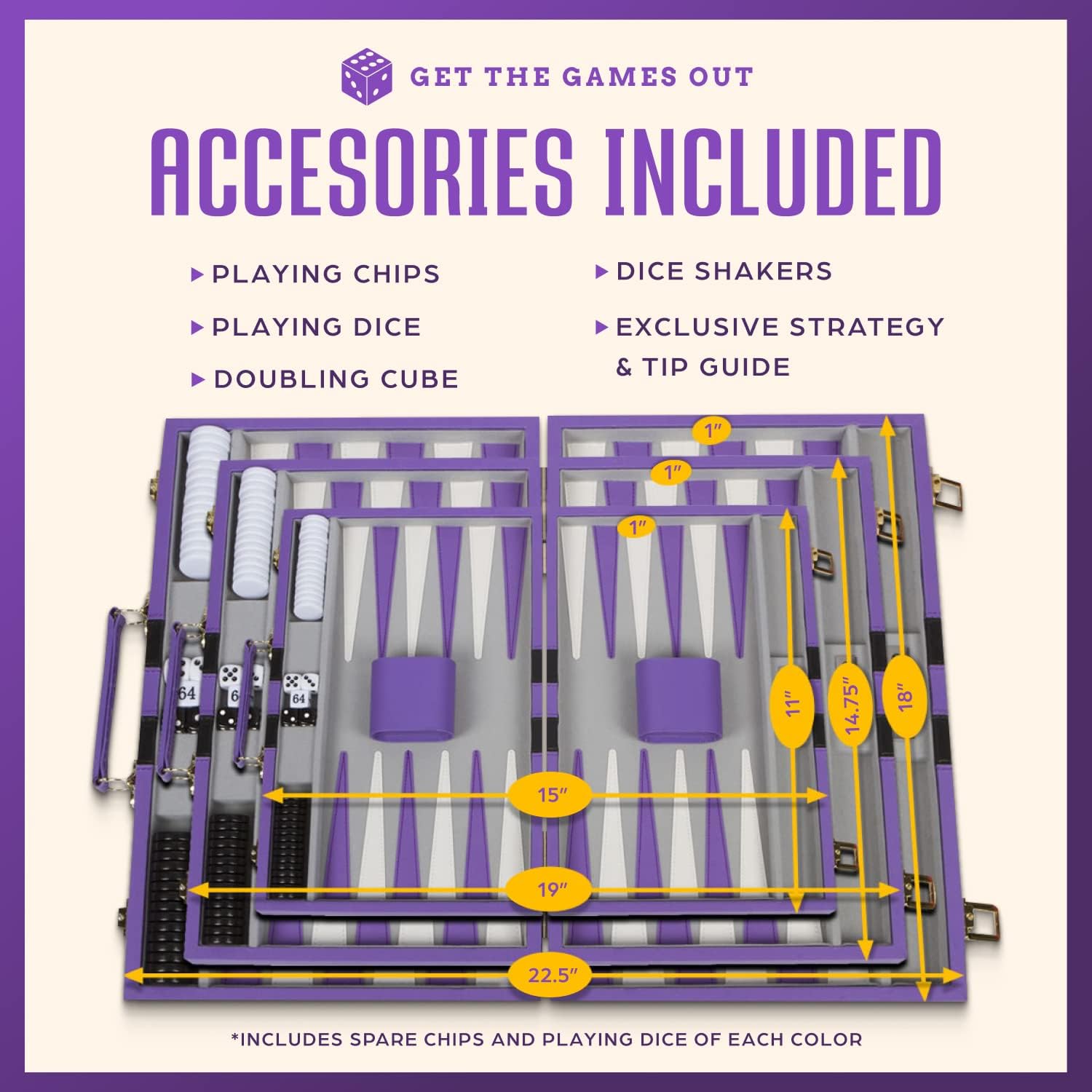 Get The Games Out Backgammon Set, Classic Board Game Case, 2 Players, Includes Strategy & Tip Guide, Perfect for Parties and Family Game Nights -Small, Purple