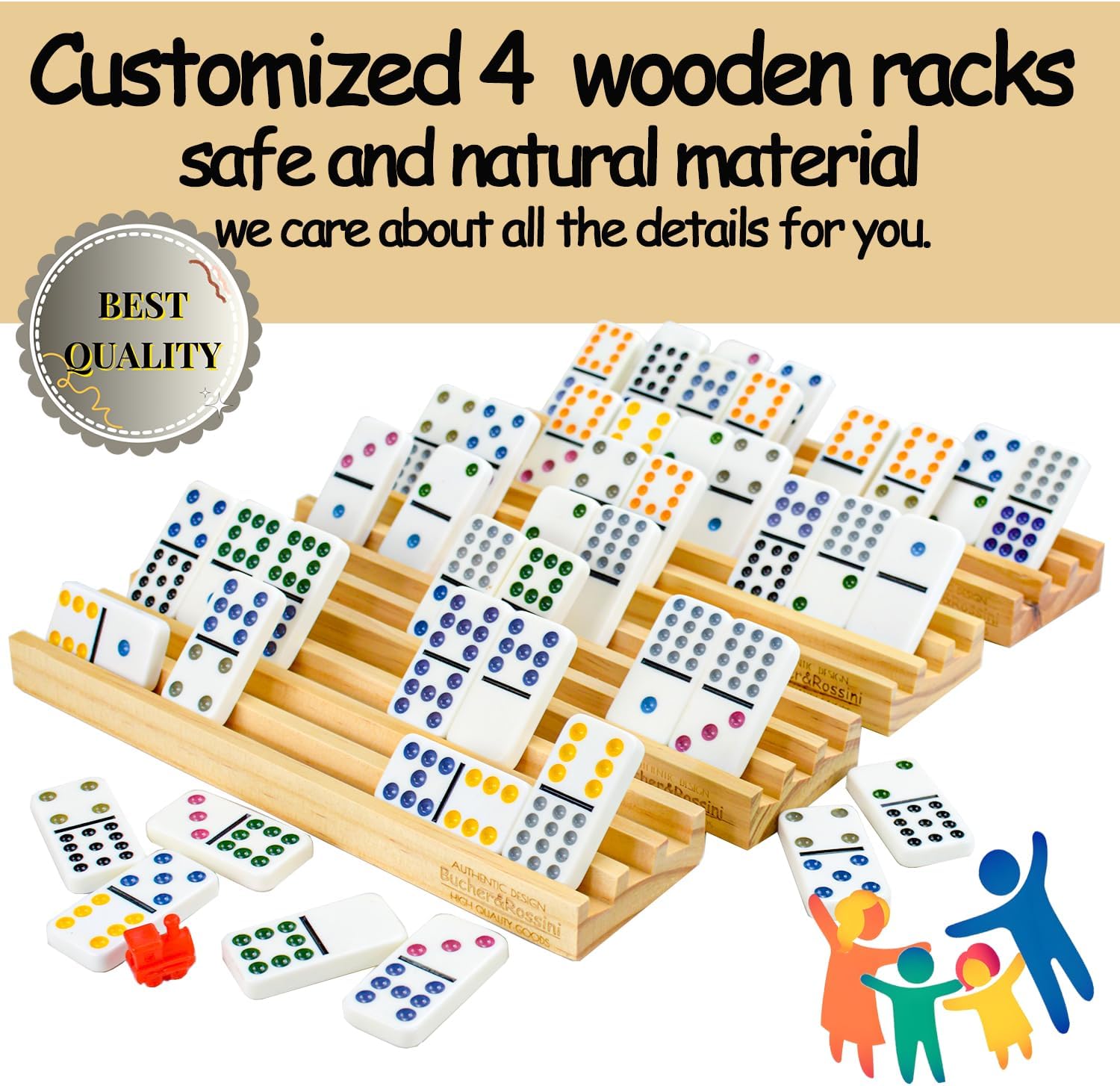 Bucher&Rossini Dominoes Set Double 12 with 4 Racks for Adults Kids, Mexican Train Dominoes Set Double 12, Mexican Train Dominoes (Double 12)