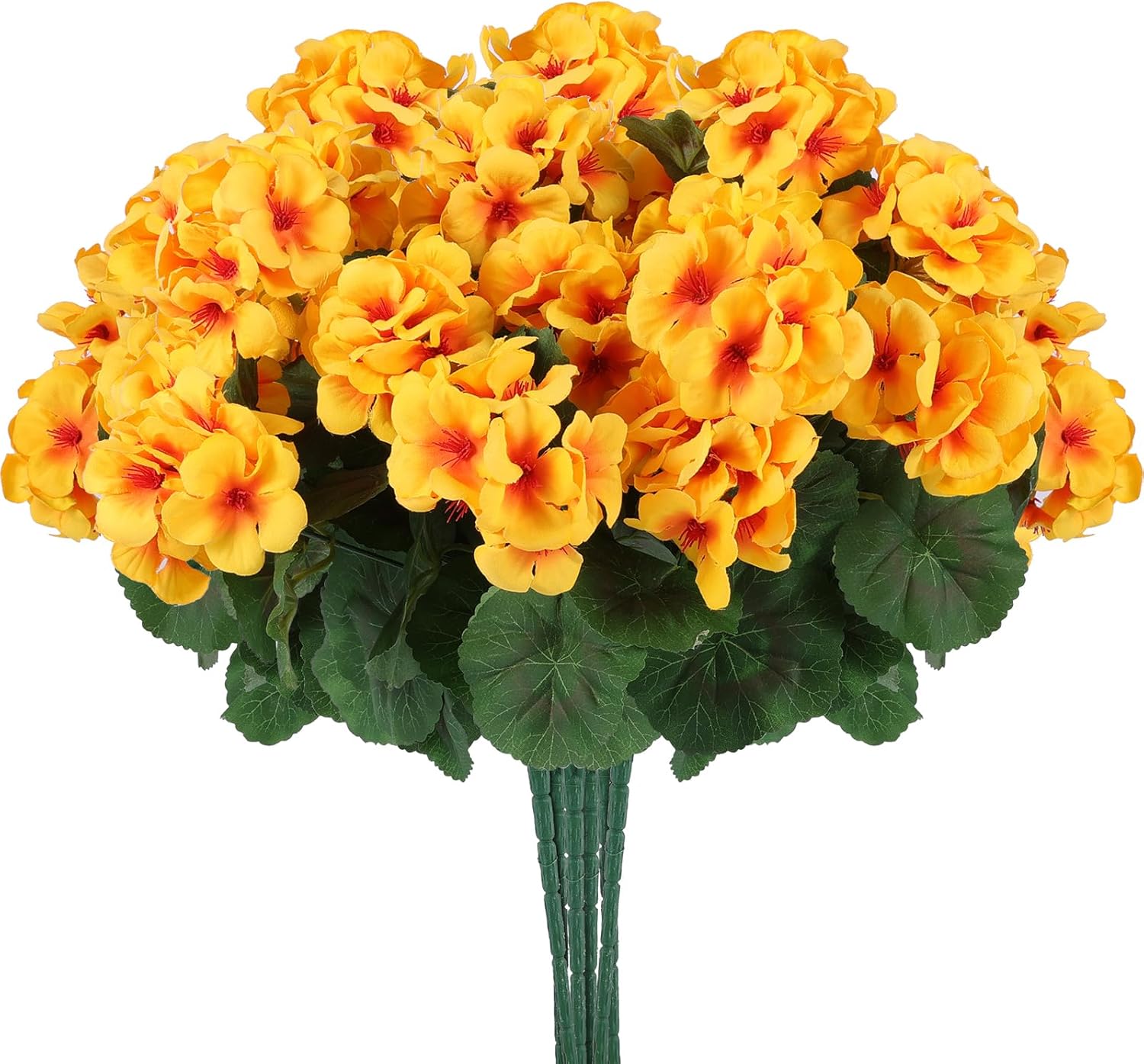 Hananona Artificial Geranium Flowers for Outdoors Geranium Silk Flowers Outdoor UV Resistant Garden Plants Faux Flowers for Home Kitchen Table Centerpieces Decor (12, Yellow)