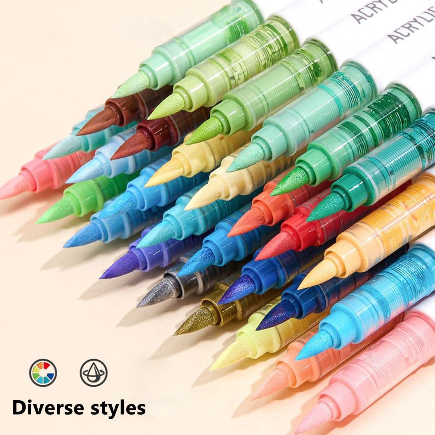 Water Based Acrylic Paint Markers, 9 Colors Acrylic Paint Pens Set with Soft Brush Tip, Marker Pen for Rock Painting, Egg, Wood, Glass, Paper, Acrylic Painter Ink (Dopamine Series-2)