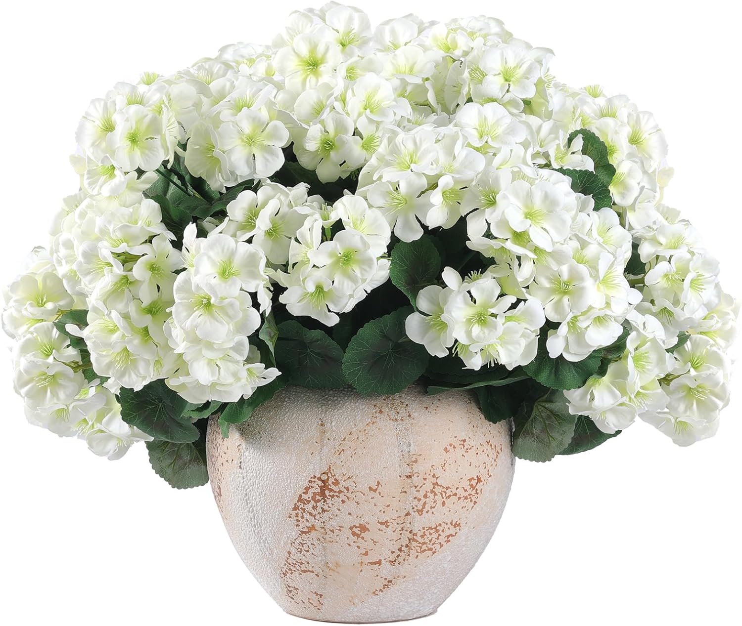 Hananona Artificial Geranium Flowers for Outdoors Geranium Silk Flowers Outdoor UV Resistant Garden Plants Faux Flowers for Home Kitchen Table Centerpieces Decor (12, White)