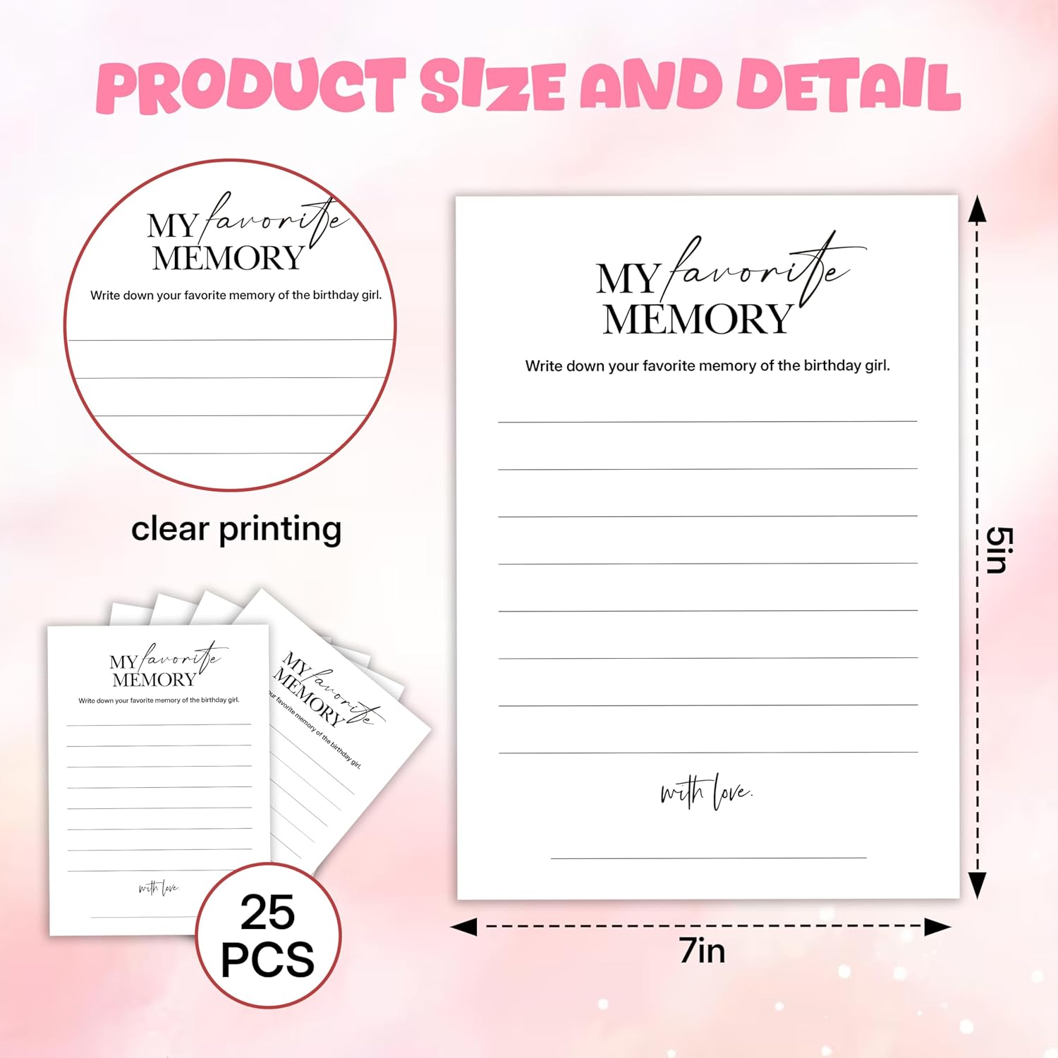 Birthday Party Games, My Favorite Memory, 25 Pcs Card Set for Guests, Fun Birthday Game for Teen Adults – A06