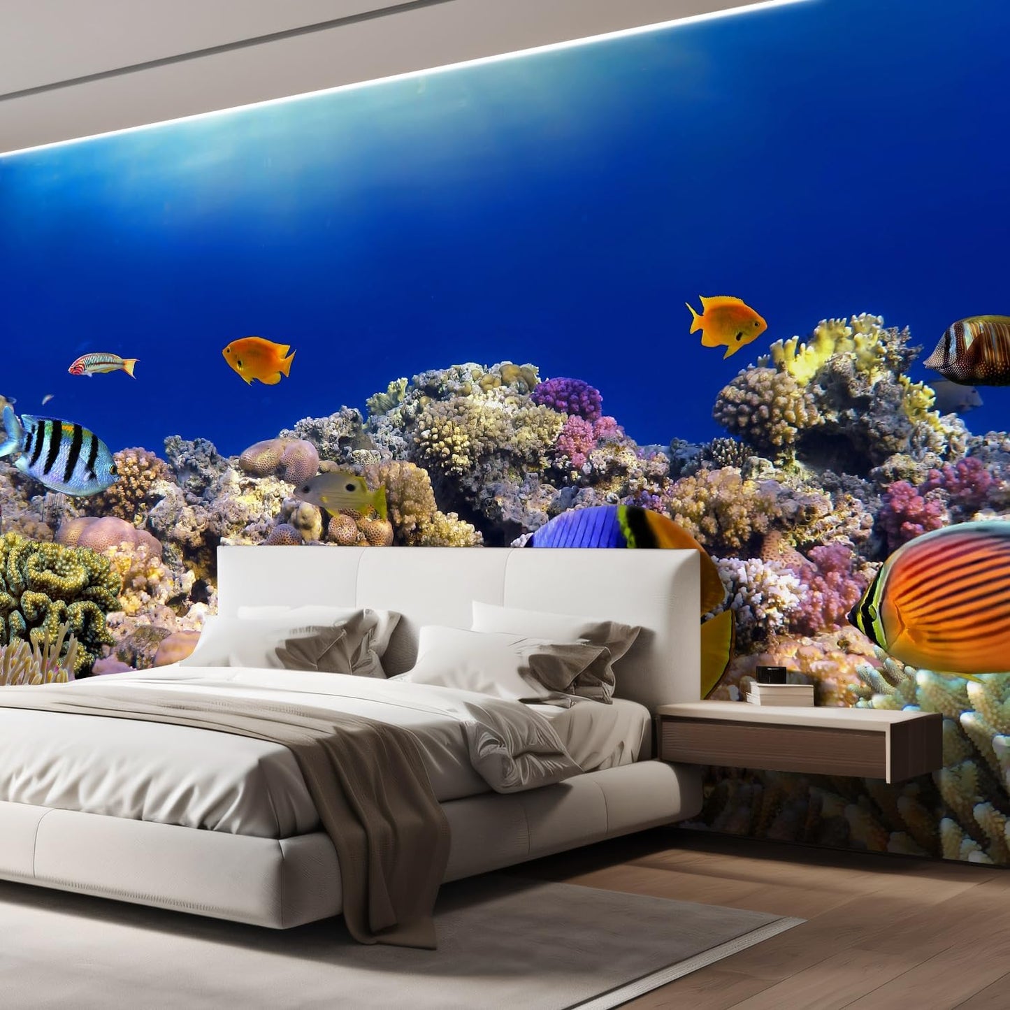 wall26 Removable Wall Sticker/Wall Mural Tropical Blue Fish Coral Reef Ocean Seascape Nature Wilderness Photography Nautical Landscape Decorative for Living Room, Bedroom, Office - 132x168 inches