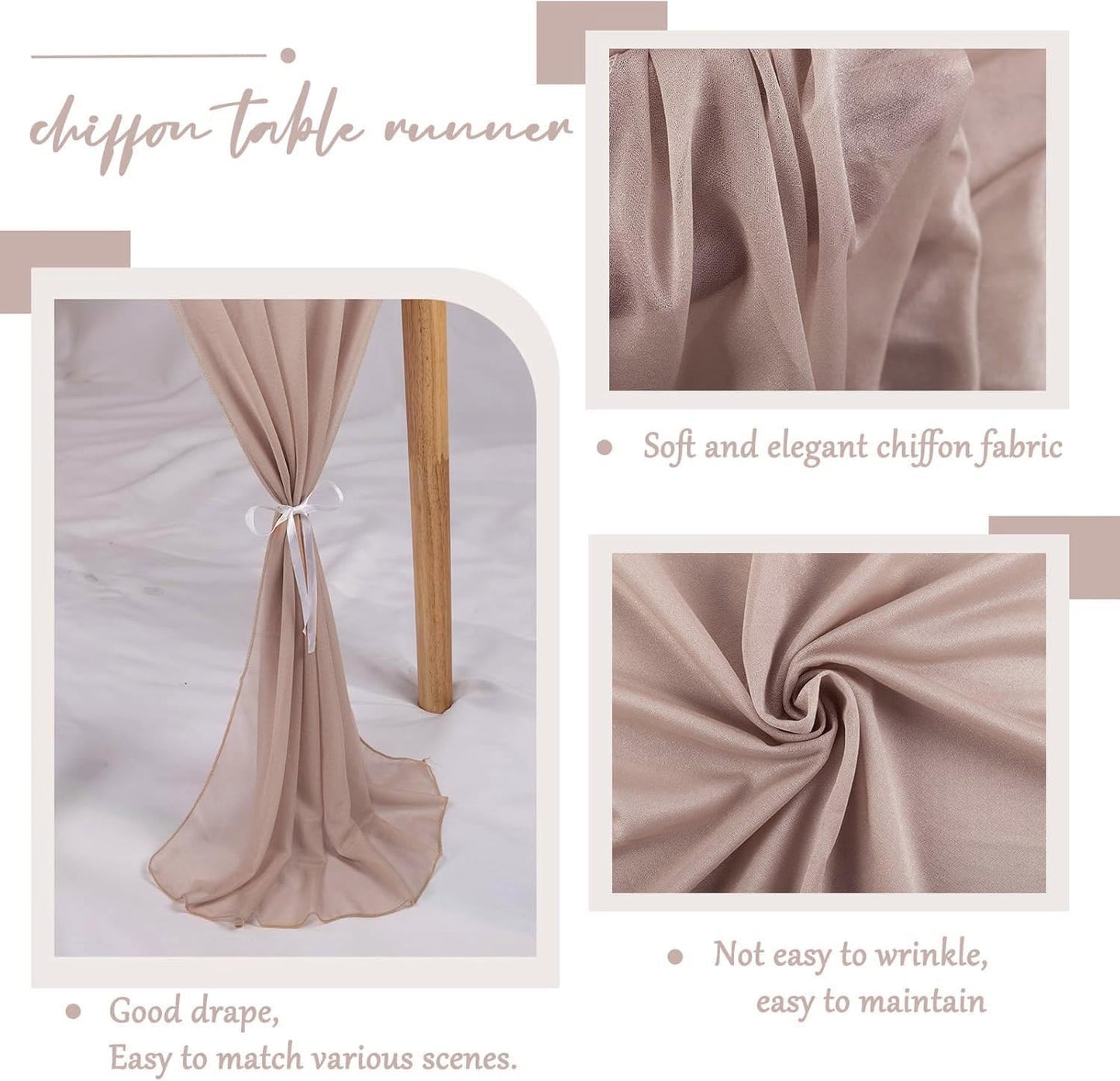 5 Packs Champagne Chiffon Table Runner 30 x 120 Inches Sheer Table Runner 10ft Romantic Chiffon Table Runner for Wedding Decor Birthday Party Bridal Baby Shower Decoration