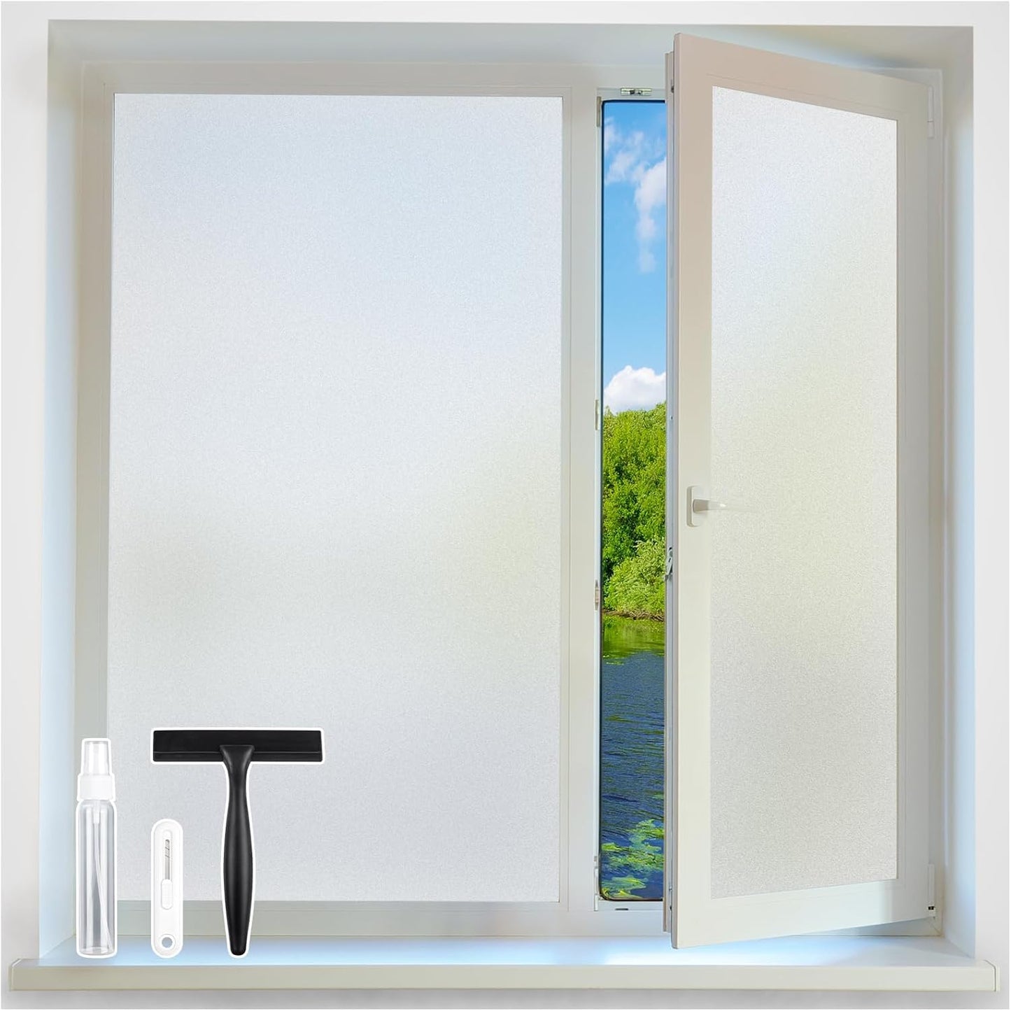 Homein Frosted Glass Window Privacy Film with Tools UV Blocking Privacy Film for Glass Windows, Static Cling No Glue Removable Reusable Anti Glare for Home Day and Night, Pure 23.6x157.4 inch